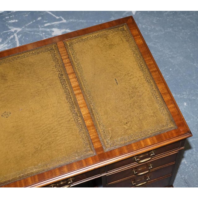 Brown Vintage Pedestal Desk with Hunter Green Leather by Bevan Funnell For Sale - Image 8 of 18