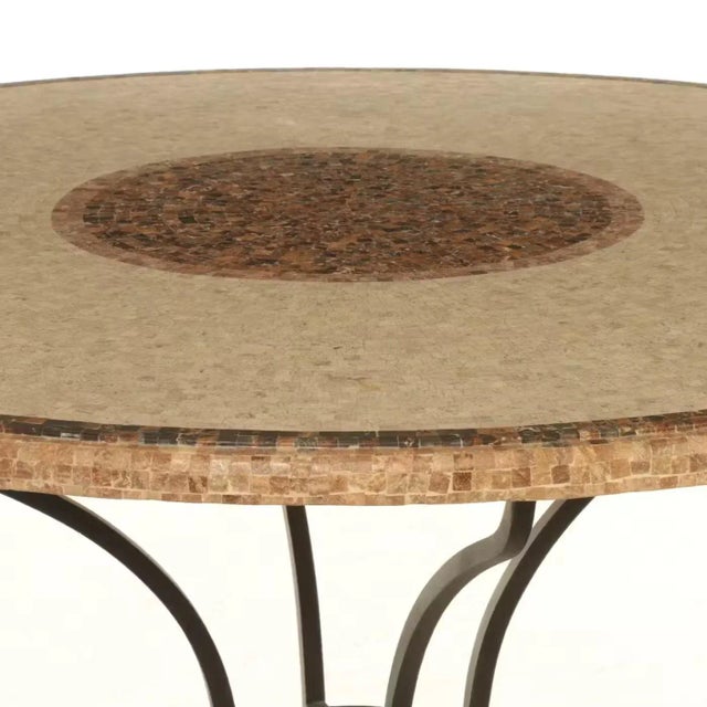 Arhaus Travertine Marble Mosaic Dining Room Table Round Wrought Iron Chairish