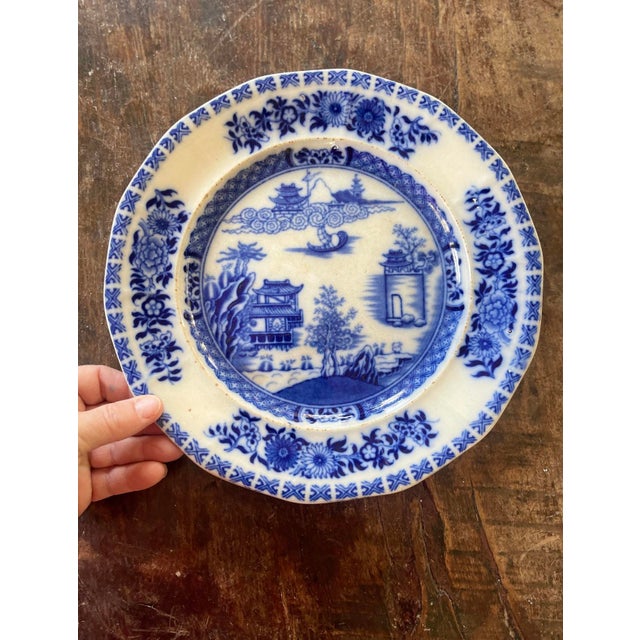 Antique Canton Export Blue and White Chinese Plate For Sale - Image 9 of 10