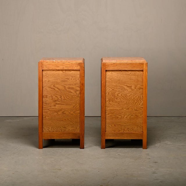 Beige French Art Deco Oak and Marble Nightstands, 1930s, Set of 2 For Sale - Image 8 of 15