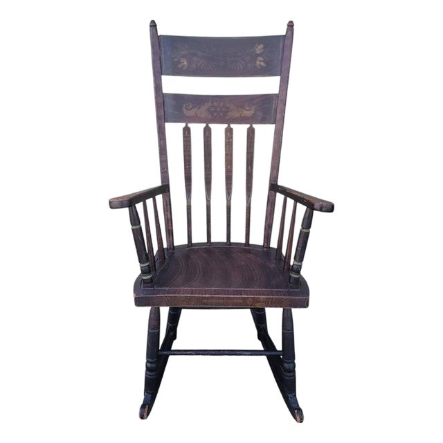 19thc Windsor Arrow Back Rocking Chair W/ Original Paint Decoration For Sale