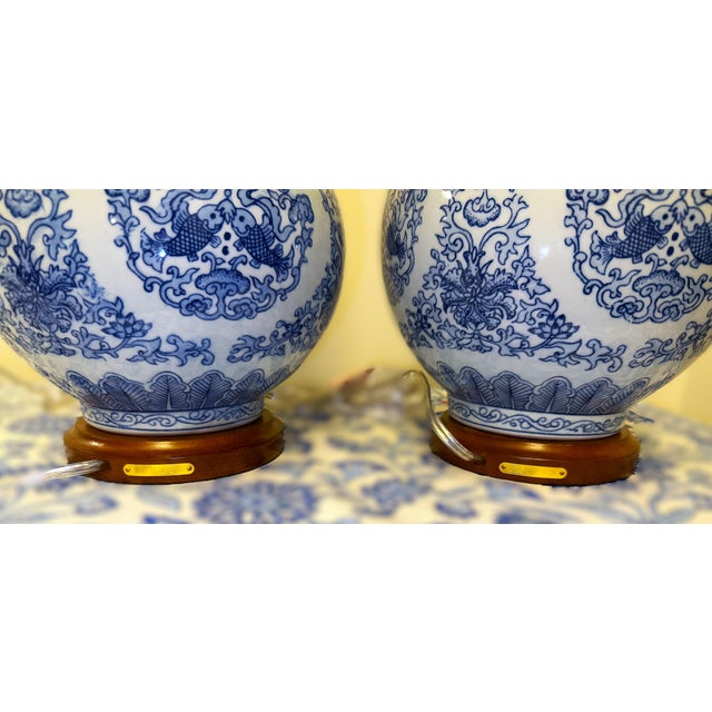 Blue Ralph Lauren Blue and White Table Lamps, 27" - A Pair For Sale - Image 8 of 9