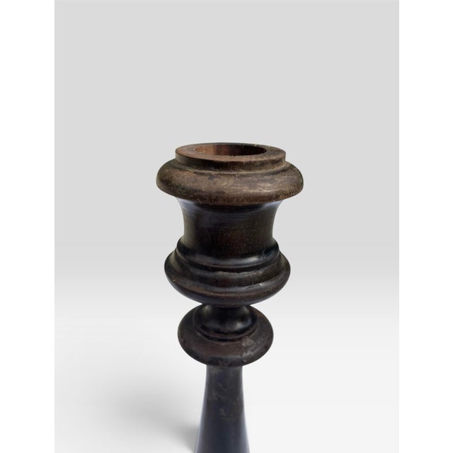 Vintage Wood and Gold Leaf Applications Tall Candleholders For Sale - Image 4 of 6