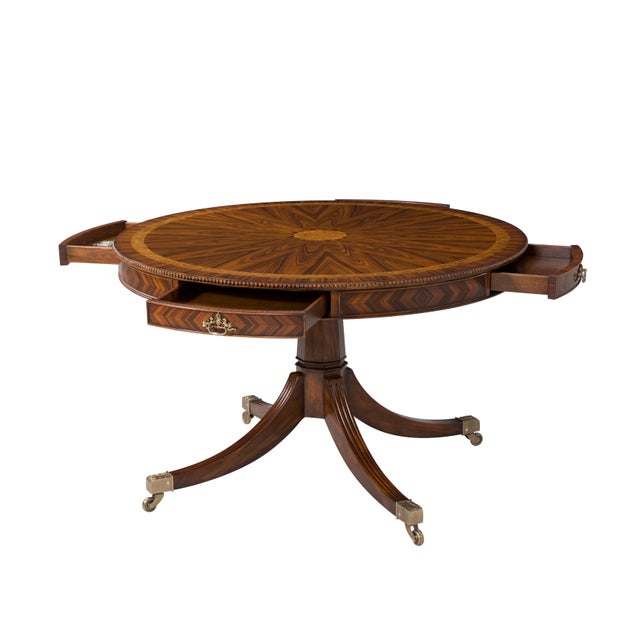 Formal Inlaid Mahogany Dining Table or Center Table With Drawers. Finely Carved Edge by Theodore Alexander For Sale - Image 4 of 12