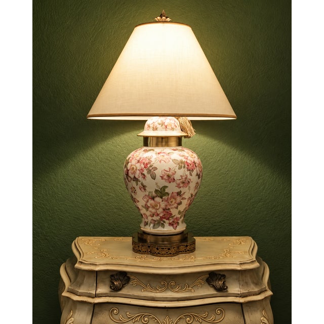 A beautiful matching pair of vintage Schumann Arzberg porcelain table lamps in the romantic Briar Rose pattern,...