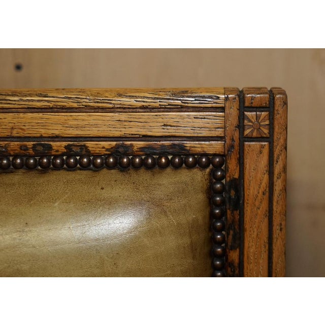 Victorian English Oak Hand Dyed Leather Library Reading Armchair For Sale - Image 5 of 18