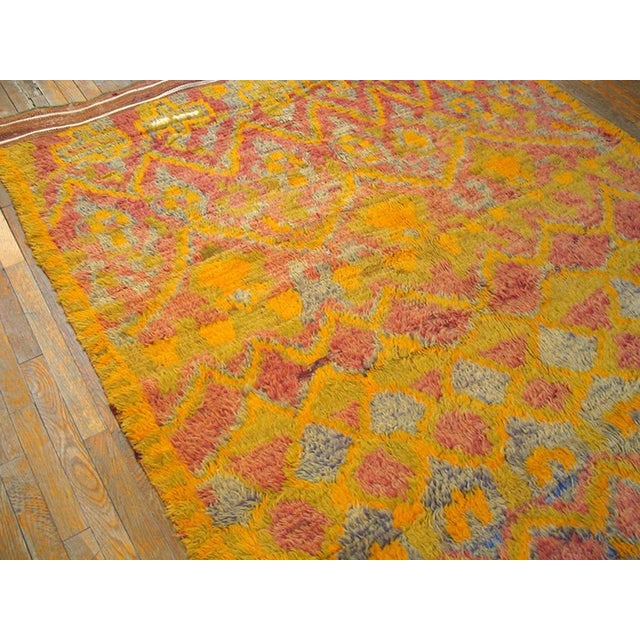1940s Yellow Abstract Tribal Moroccan Gallery Rug 6'2" X 11'8" Knotted Wool Carpet For Sale - Image 4 of 6