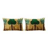 Silk Ikat Velvet Pillow, Animal Pillows With Tree and Palm Design For Sale