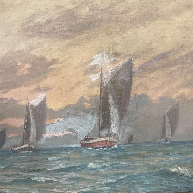 Vintage French Seascape Oil Painting Framed and Signed For Sale In Atlanta - Image 6 of 10