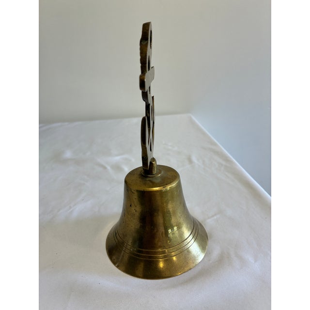 Mid-Century Modern Vintage Brass Ship's Bell With Anchor and Rope Finial For Sale - Image 3 of 8