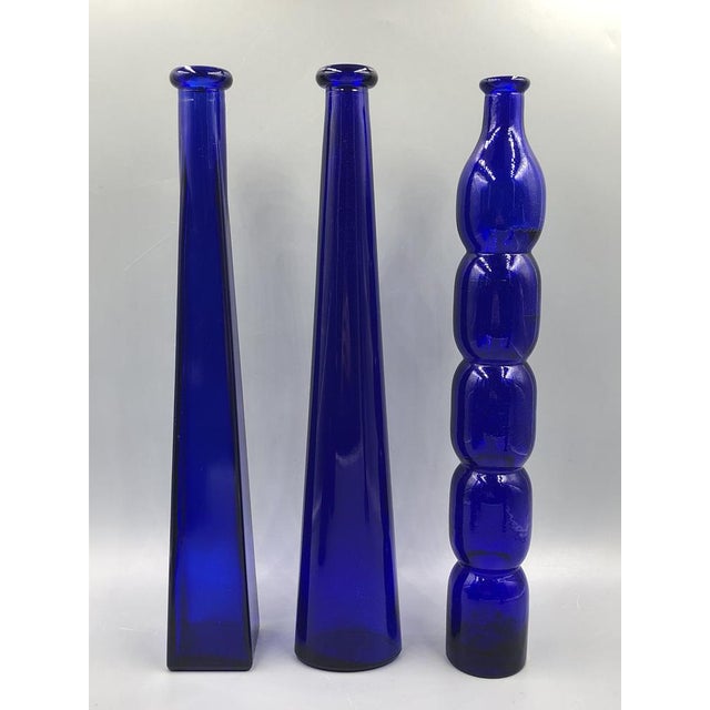 Vintage Collection Decorative Cobalt Blue Glass Bottles, Set of 10 For Sale - Image 5 of 8