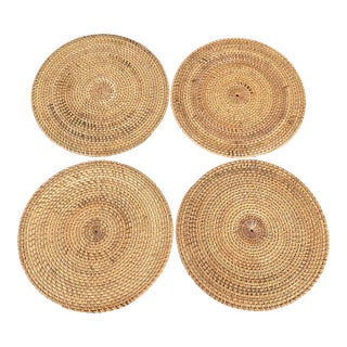 Set of 4 Woven Rattan Round Placemats, Late 20th Century For Sale