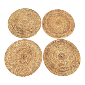 Set of 4 Woven Rattan Round Placemats, Late 20th Century