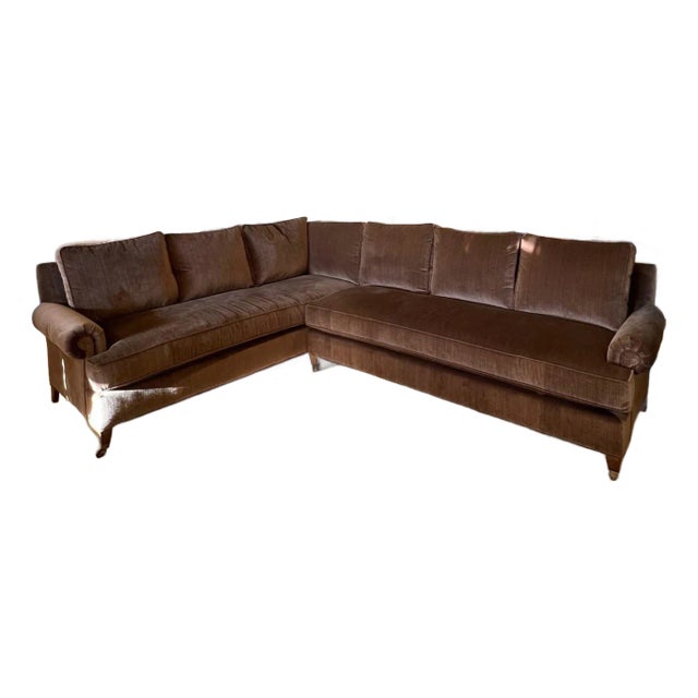 Wesley Hall Furniture Brown Strie Velvet Sectional For Sale