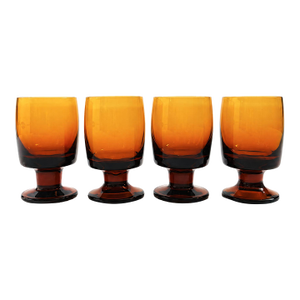Vintage Amber Wine Goblets - Set of 4