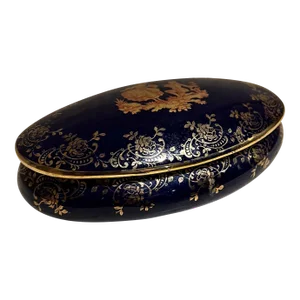 1950s Limoges Cobalt Blue Gold Porcelain Oval Dish France