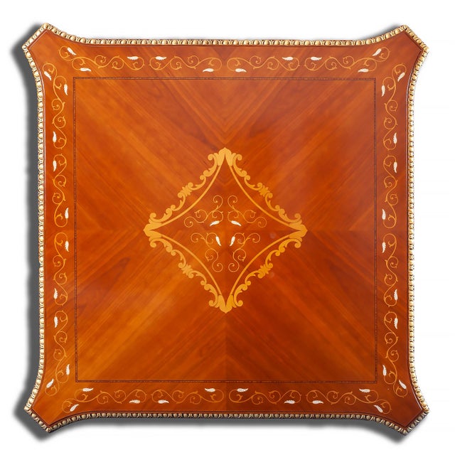 Italian Italian Square Myrtle Burl Coffee Table With Gold Leaf Accents For Sale - Image 3 of 5