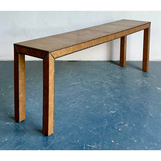 Wood Vintage Boho Stamped Crocodile Console Table For Sale - Image 7 of 7