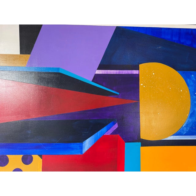 1980s Postmodern Geometric Abstract Acrylic on Canvas Painting, Unsigned For Sale - Image 4 of 12