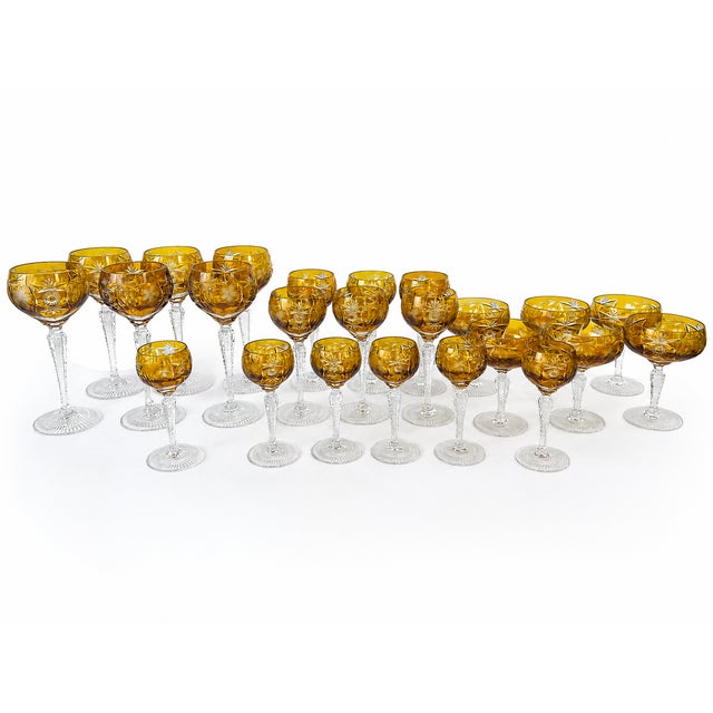 Vintage Cut Amber Crystal Dinner Service by Nachtmann, Germany, 1960s, Set of 24 For Sale - Image 13 of 13