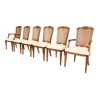 Kindel Furniture French Regency Louis XVI Carved Cherry Wood Cane Back Dining Chairs, Set of Six For Sale