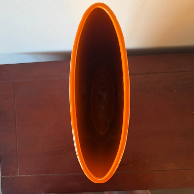 Mid-Century Modern Large Orange & White Greek Key Ceramic Vase | Hollywood Regency Style For Sale - Image 3 of 8