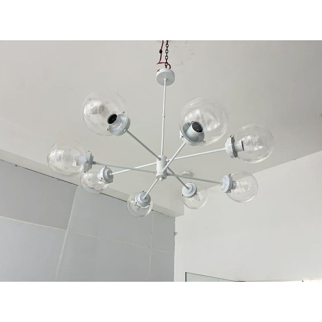 Antique White White Sputnik Chandelier, Clear Glass Globe Pendant Light, 8-Light Minimalist Ceiling Fixture For Sale - Image 8 of 10