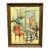 Vintage Spanish Style Naïve Folk Art Interior Painting in Ornate Carved Wood Frame For Sale