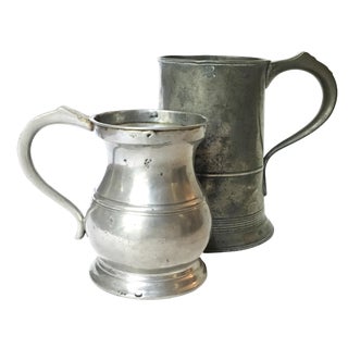 Antique English Pewter Tankards - Set of 2 For Sale