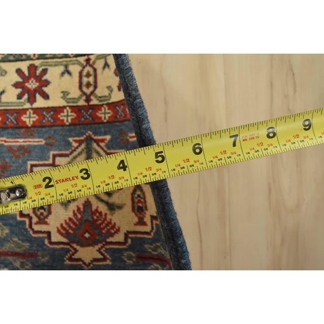 Blue Kazak Rug 2’9” X 3’10” Blue Wool Tribal Hand-Knotted Oriental Carpet For Sale - Image 8 of 10