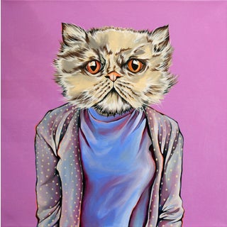 Smoosh Faced Cutie by Kaitlin Ziesmer | Acrylic and Enamel Cat with a human-like body in a sweater. For Sale