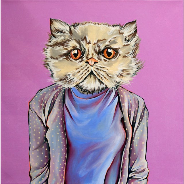 Smoosh Faced Cutie by Kaitlin Ziesmer | Acrylic and Enamel Cat with a human-like body in a sweater. For Sale