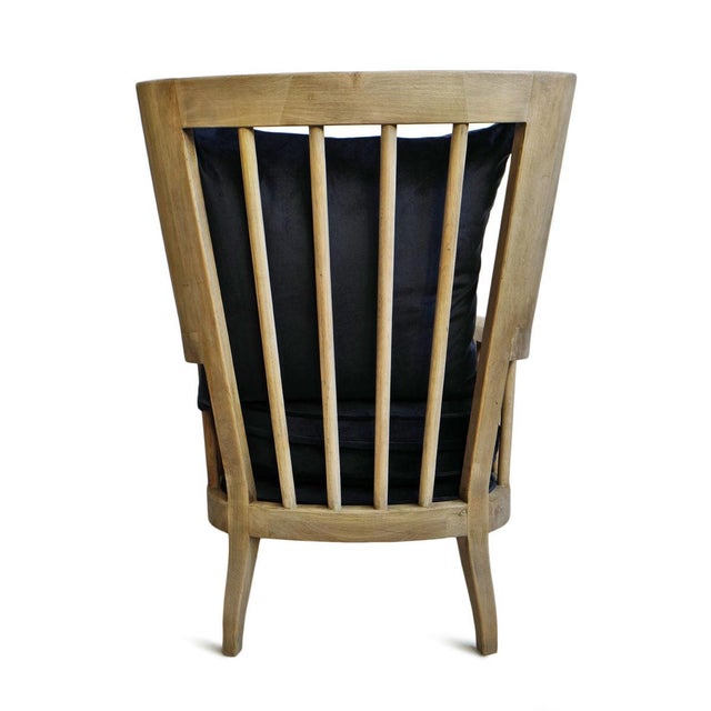 2020s Wingback Navy Velvet Arm Chair For Sale - Image 5 of 7
