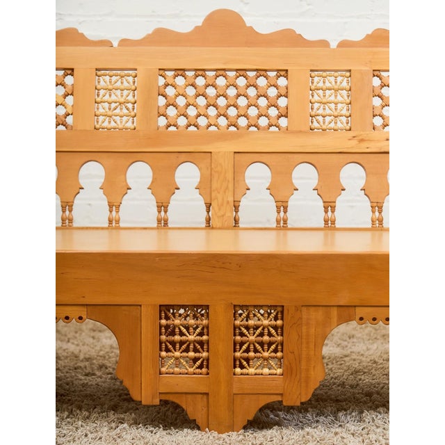 Mid 20th Century Beautiful Moroccan Unstained Hand Carved Wooden Sofa With Moucharabieh Paneling For Sale - Image 9 of 12
