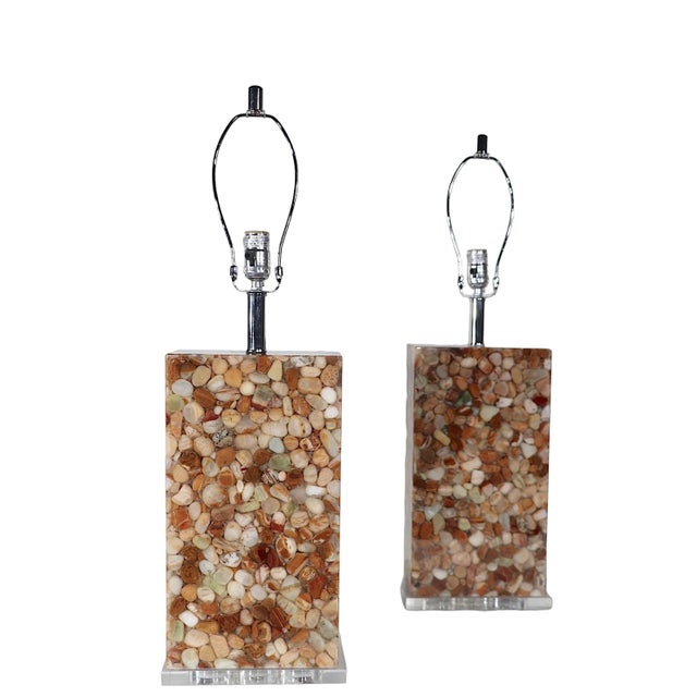 Stone Pr. Lucite Encased River Rocks Table Lamps For Sale - Image 7 of 12
