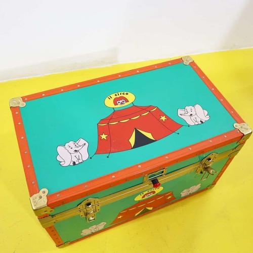 Metal Chest with Circus Decoration and Orange Edges