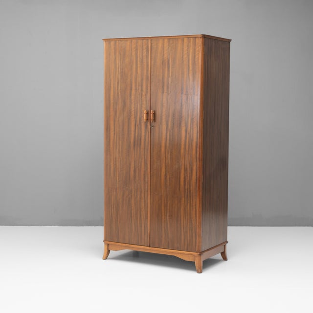 Mid-Century English wardrobe by Vesper in beech and walnut. Fully restored. U.K circa 1950.