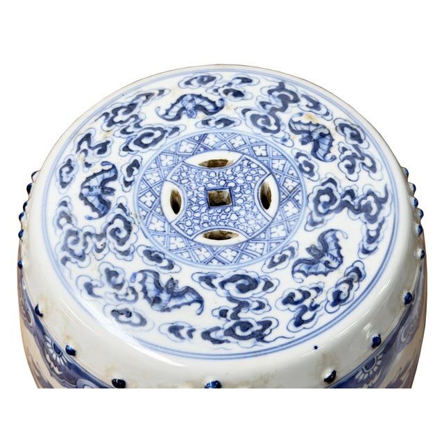 10" Chinese Blue White Porcelain Double Dragons Round Shape Stand Display Art For Sale - Image 17 of 18