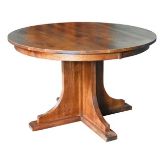 Solid Oak Round Dining Table With 2 Leaves - Michael's Cherry For Sale