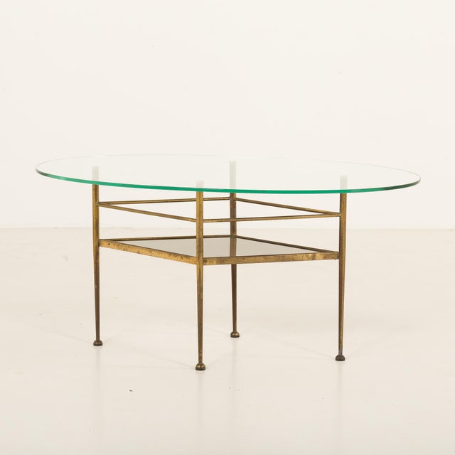 Metal Mid-Century Italian Glass and Brass Table in the style of Gio Ponti, 1970s For Sale - Image 7 of 12