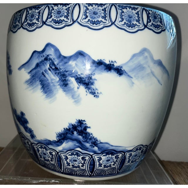 Antique Blue and White Porcelain Hibachi (Charcoal Brazier) Circa 1880-1905 For Sale - Image 13 of 15