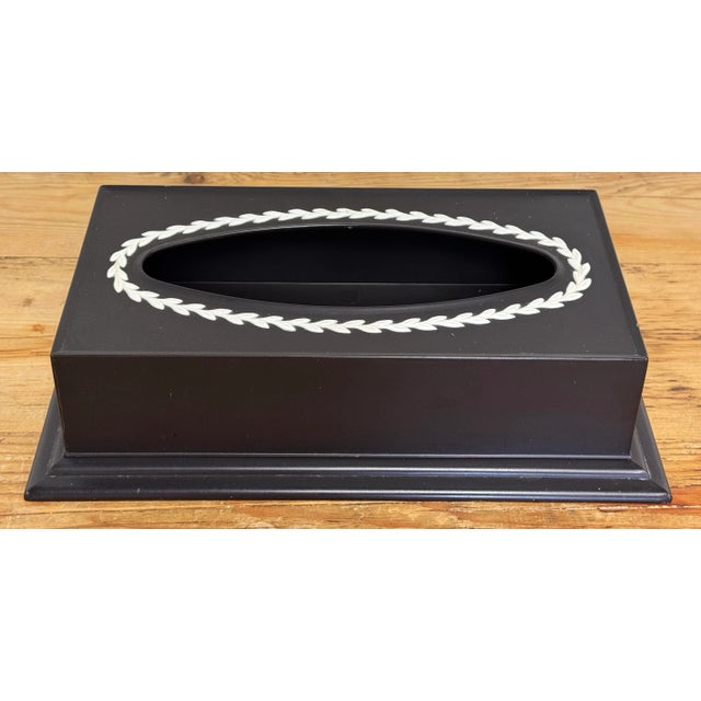 Plastic Vintage Fesco Resin Black Wedgewood Style Waste Basket and Matching Tissue Box Holder For Sale - Image 7 of 11