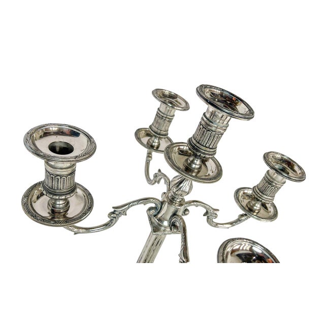 Metal Large Empire Silverplated Brass Five-Arm Candelabras, 1940s, Set of 2 For Sale - Image 7 of 14