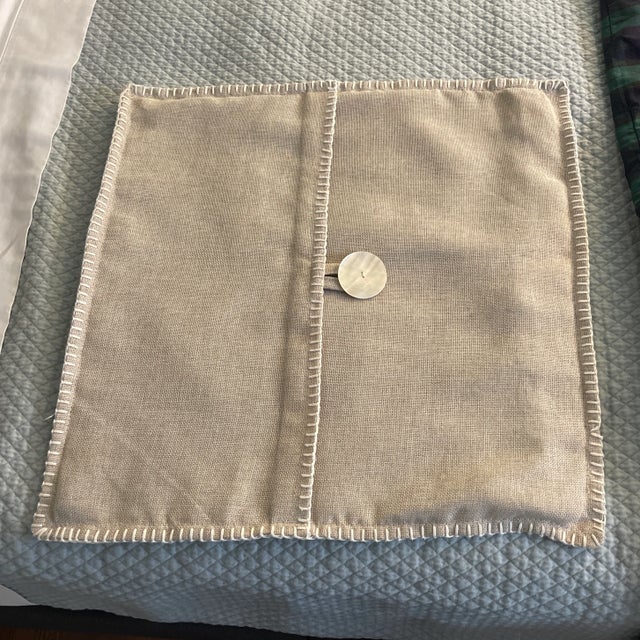 Capiz Shell Button Linen Pillow Cover For Sale - Image 4 of 4