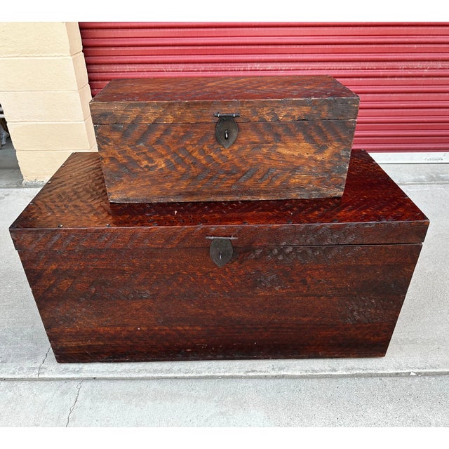 A Pair of Rustic Distressed Wood Storage Trunks that are perfect for pillows and blankets. Use as a coffee table or...