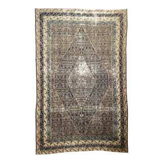 1930s Navy, Coral, Salmon & Beige Ancient Pattern Rug, 7.10 x 12.4 For Sale
