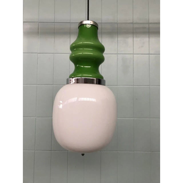 Mid-Century Modern White & Green Opal Glass Chandelier, Italy, 1960s For Sale - Image 3 of 6