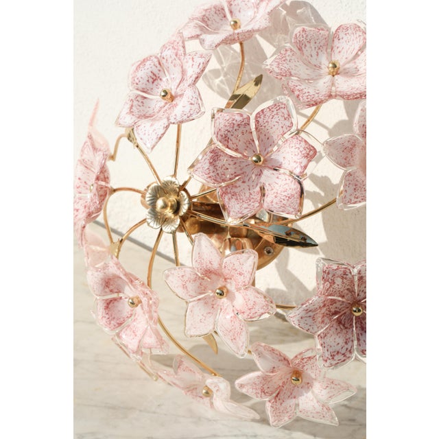 Vintage Murano Ceiling Light Pink Flowers, 1970s For Sale - Image 11 of 13