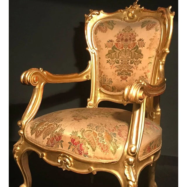 Italian 19th Century Gilt Living Room Suite with a Sofa and Armchairs, Set of 3 For Sale - Image 7 of 13