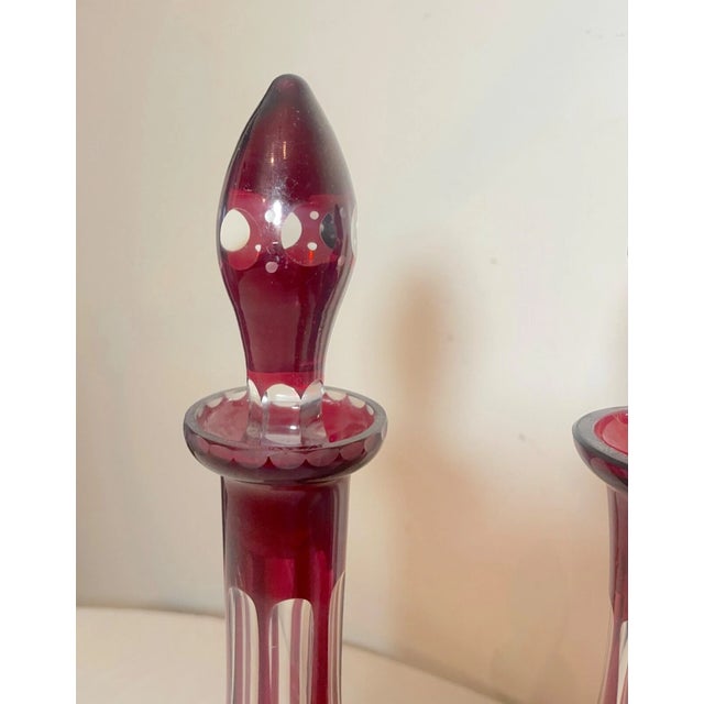 Red 1920s Set 3 Antique Cut to Clear Czech Bohemian Crystal Glass Liquor Decanter Bottle For Sale - Image 8 of 15